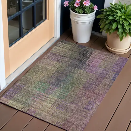 Plum Olive Green And Lavender Abstract Washable Indoor Outdoor Area Rug Photo 1