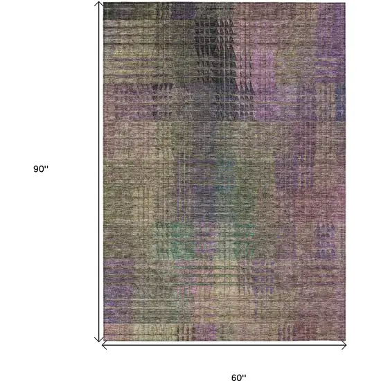 Plum Olive Green And Lavender Abstract Washable Indoor Outdoor Area Rug Photo 3