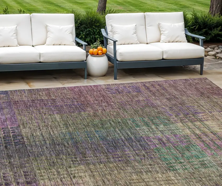 Plum Olive Green And Lavender Abstract Washable Indoor Outdoor Area Rug Photo 1