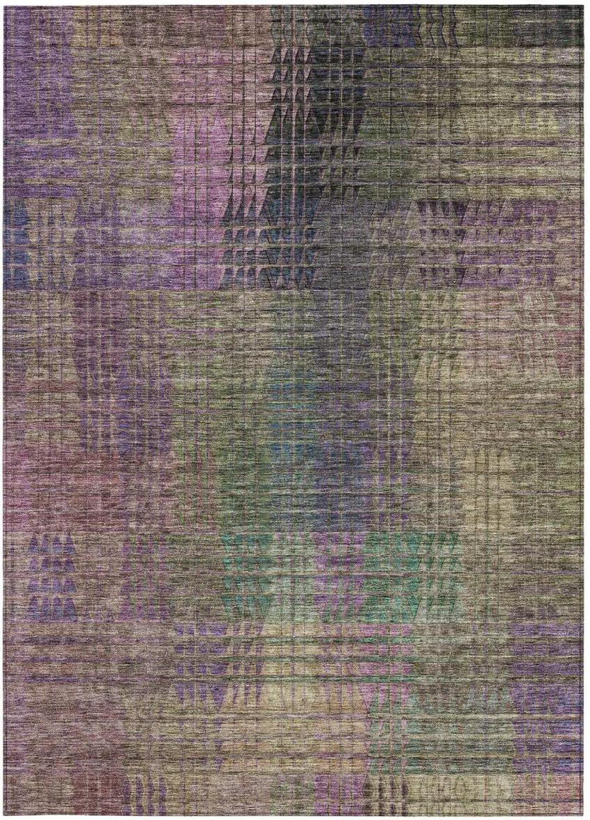 Plum Olive Green And Lavender Abstract Washable Indoor Outdoor Area Rug Photo 6