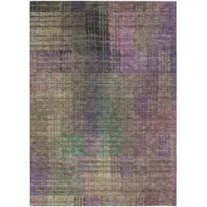Photo of Plum Olive Green And Lavender Abstract Washable Indoor Outdoor Area Rug