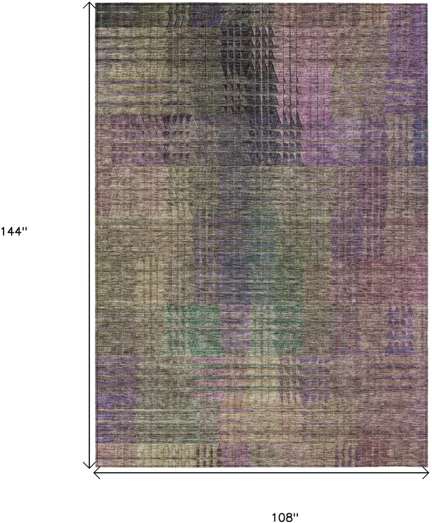 Plum Olive Green And Lavender Abstract Washable Indoor Outdoor Area Rug Photo 3