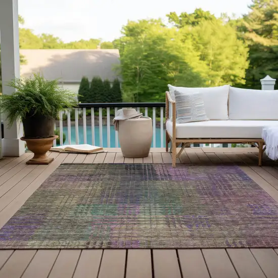 Plum Olive Green And Lavender Abstract Washable Indoor Outdoor Area Rug Photo 9