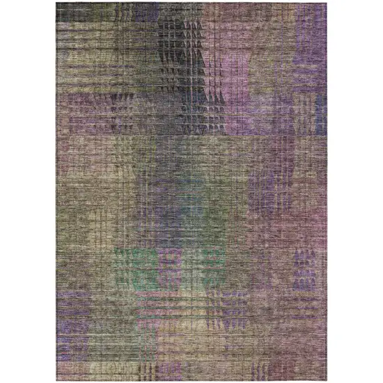 Plum Olive Green And Lavender Abstract Washable Indoor Outdoor Area Rug Photo 2