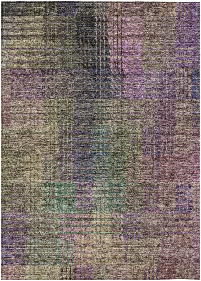 Plum Olive Green And Lavender Abstract Washable Indoor Outdoor Area Rug Photo 2