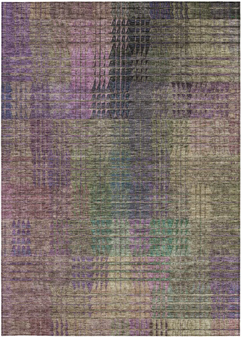 Plum Olive Green And Lavender Abstract Washable Indoor Outdoor Area Rug Photo 6