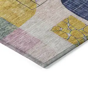 Photo of Plum Purple And Copper Abstract Washable Indoor Outdoor Area Rug