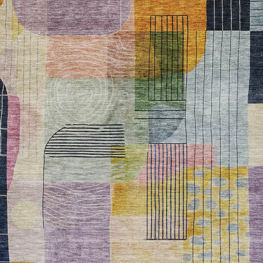 Plum Purple And Copper Abstract Washable Indoor Outdoor Area Rug Photo 5