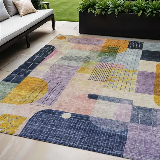 Plum Purple And Copper Abstract Washable Indoor Outdoor Area Rug Photo 1