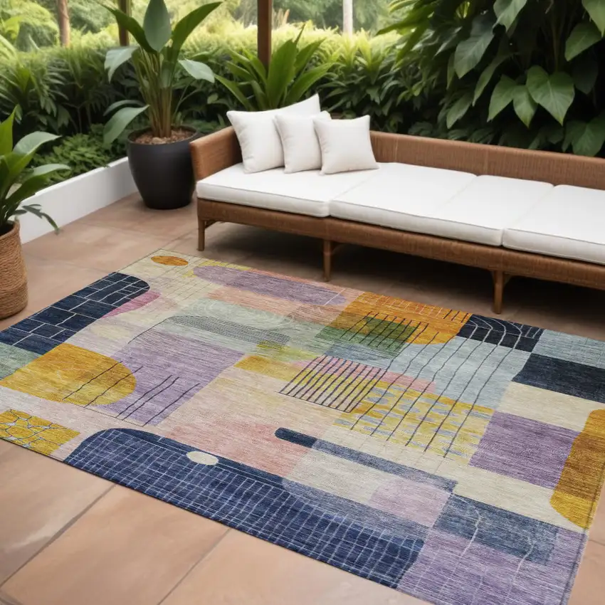 Plum Purple And Copper Abstract Washable Indoor Outdoor Area Rug Photo 1
