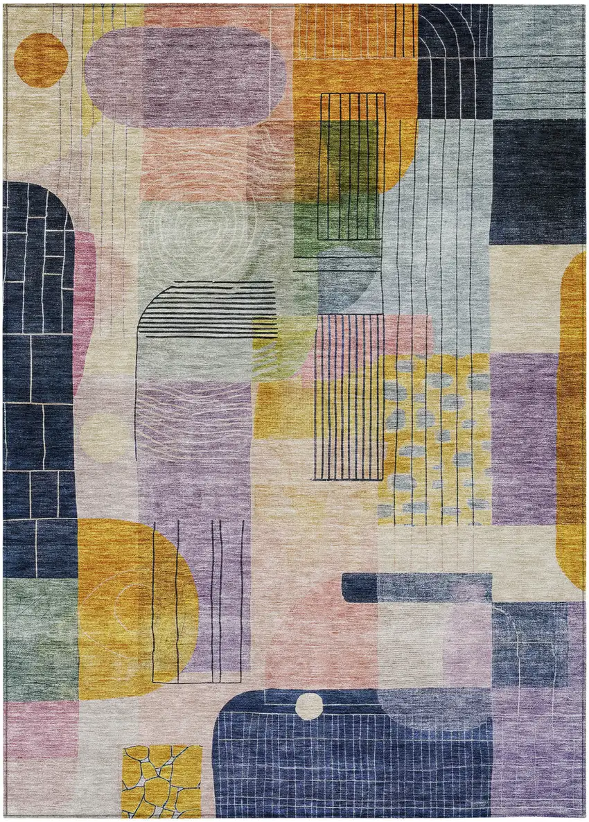 Plum Purple And Copper Abstract Washable Indoor Outdoor Area Rug Photo 2