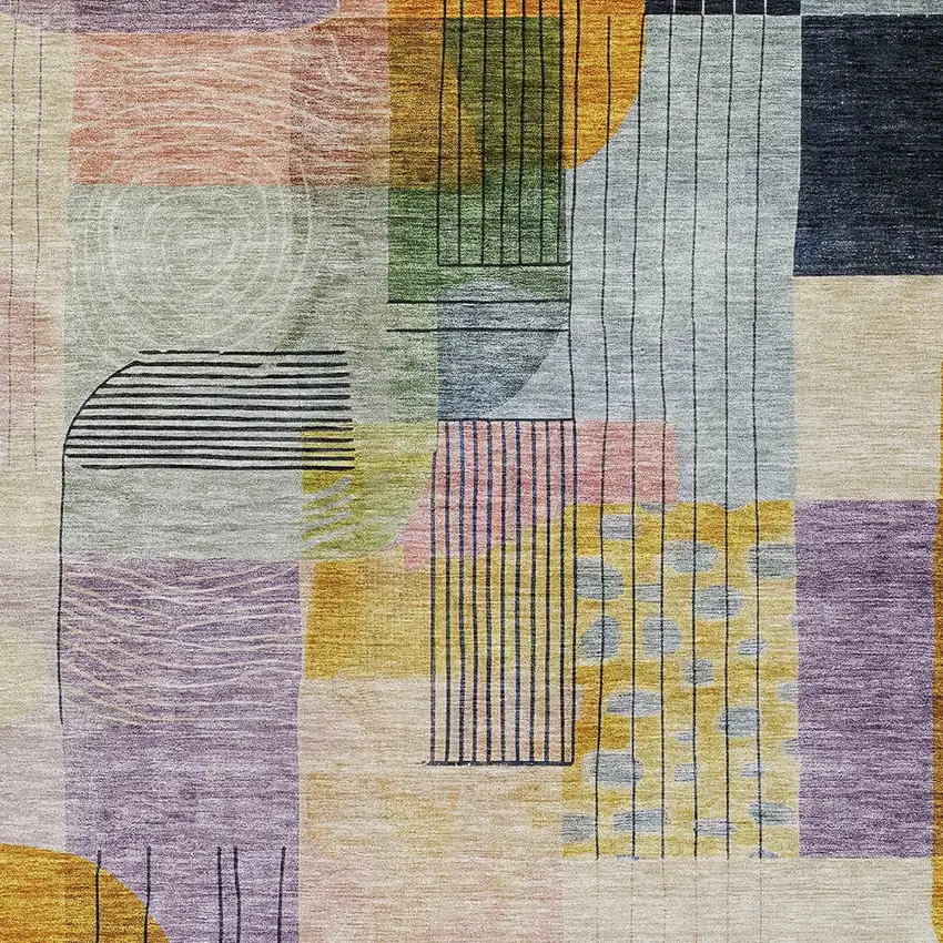 Plum Purple And Copper Abstract Washable Indoor Outdoor Area Rug Photo 5