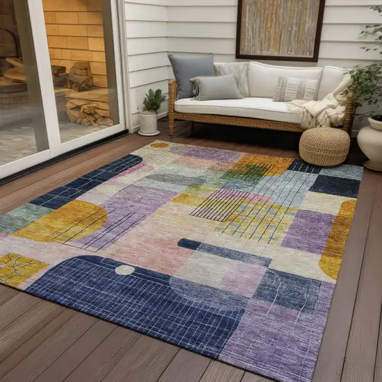 Plum Purple And Copper Abstract Washable Indoor Outdoor Area Rug Photo 8