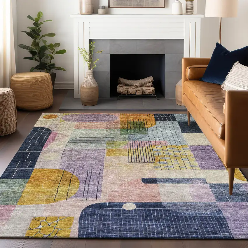 Plum Purple And Copper Abstract Washable Indoor Outdoor Area Rug Photo 9
