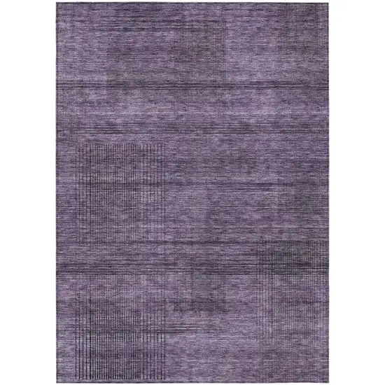 Plum Purple And Gray Striped Washable Indoor Outdoor Area Rug Photo 2