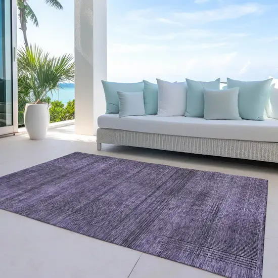 Plum Purple And Gray Striped Washable Indoor Outdoor Area Rug Photo 8