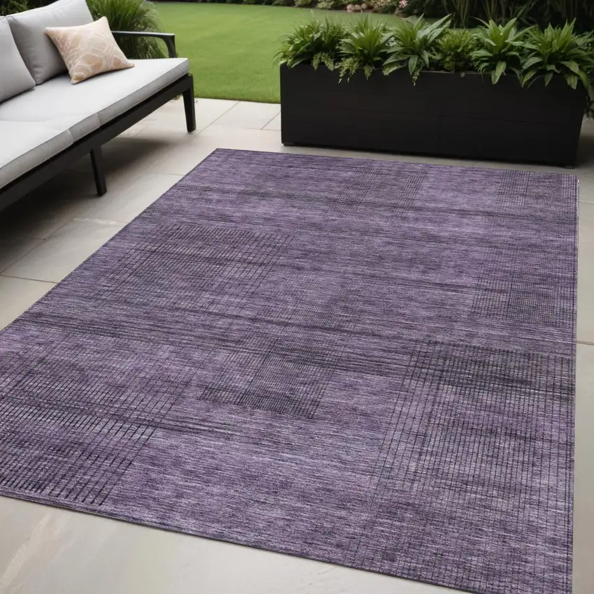 Plum Purple And Gray Striped Washable Indoor Outdoor Area Rug Photo 1