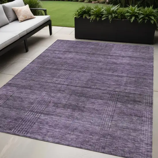 Plum Purple And Gray Striped Washable Indoor Outdoor Area Rug Photo 1