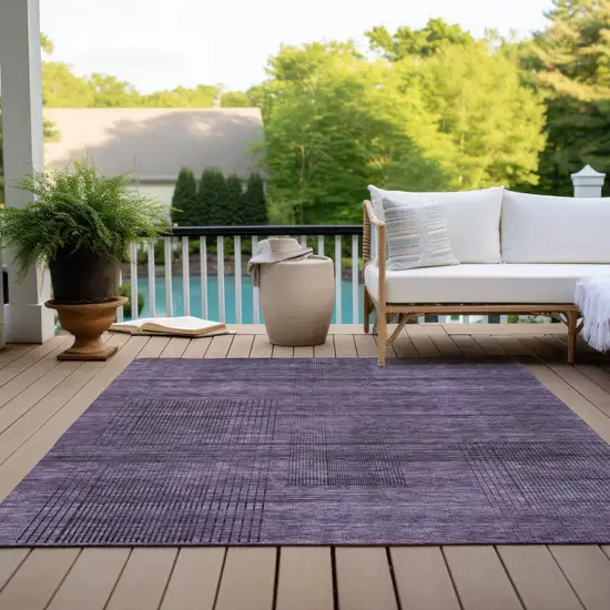Plum Purple And Gray Striped Washable Indoor Outdoor Area Rug Photo 9