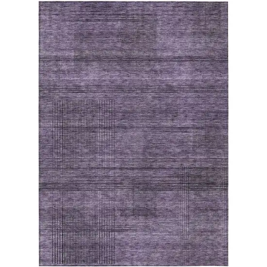 Plum Purple And Gray Striped Washable Indoor Outdoor Area Rug Photo 2