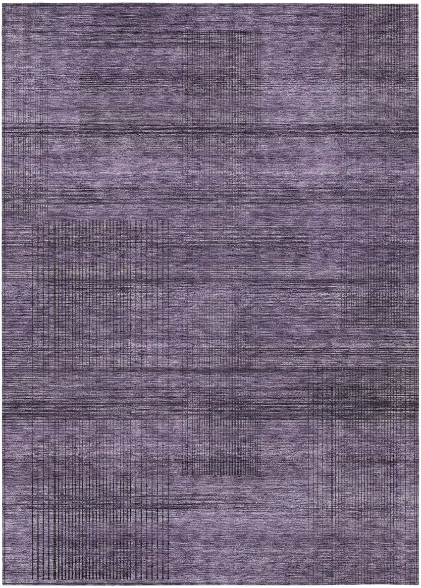 Plum Purple And Gray Striped Washable Indoor Outdoor Area Rug Photo 2