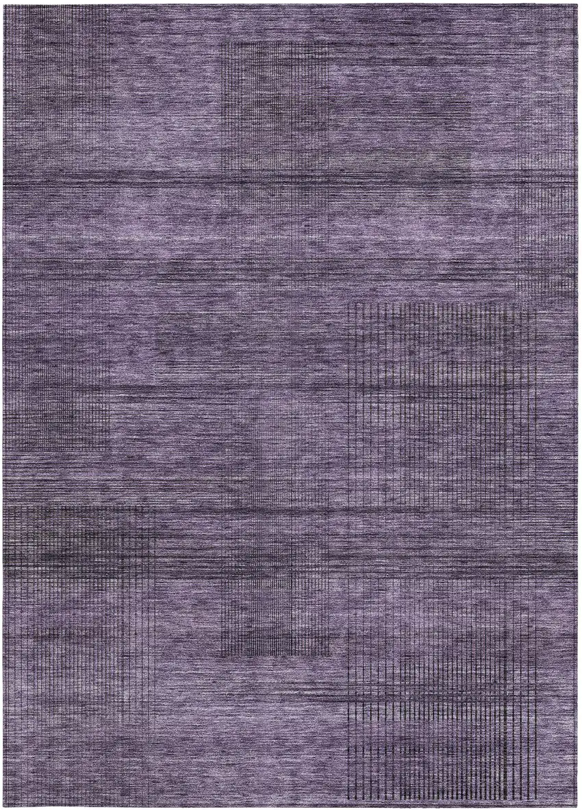 Plum Purple And Gray Striped Washable Indoor Outdoor Area Rug Photo 6
