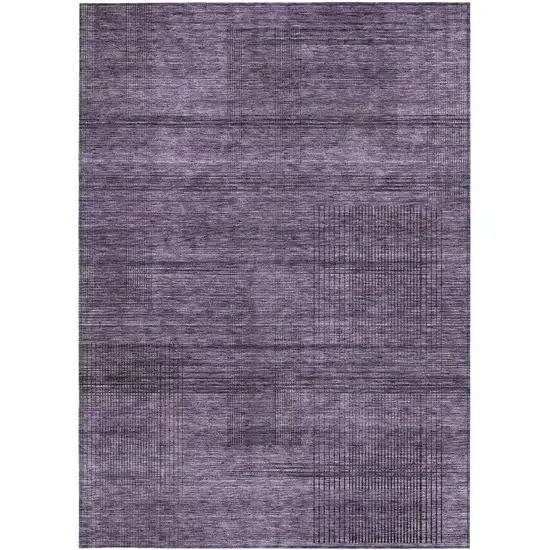 Plum Purple And Gray Striped Washable Indoor Outdoor Area Rug Photo 6