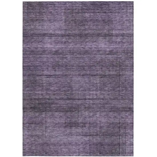 Plum Purple And Gray Striped Washable Indoor Outdoor Area Rug Photo 6