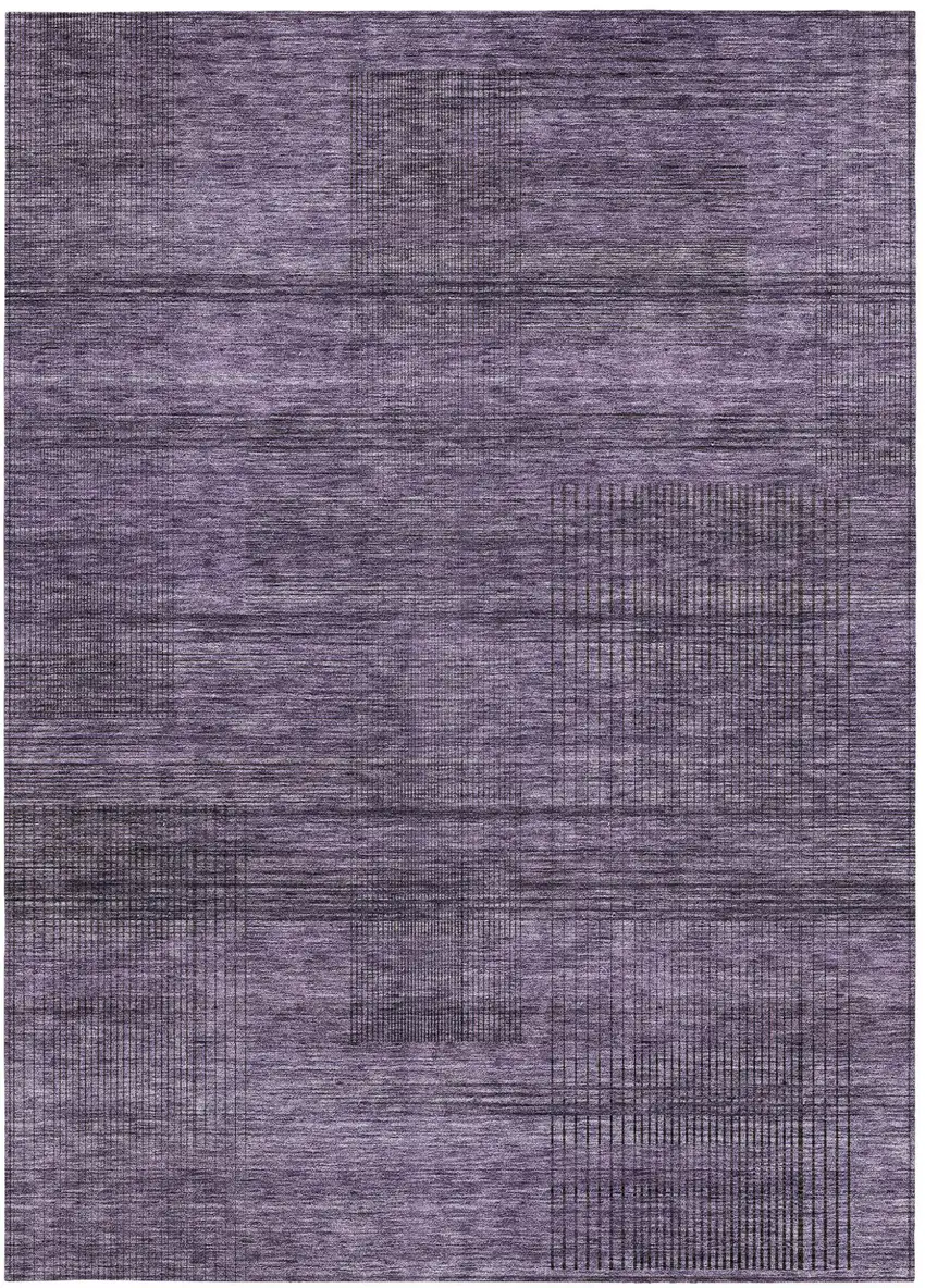 Plum Purple And Gray Striped Washable Indoor Outdoor Area Rug Photo 6