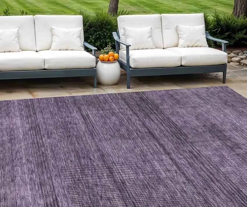 Plum Purple And Gray Striped Washable Indoor Outdoor Area Rug Photo 1