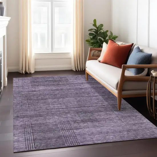 Plum Purple And Gray Striped Washable Indoor Outdoor Area Rug Photo 9