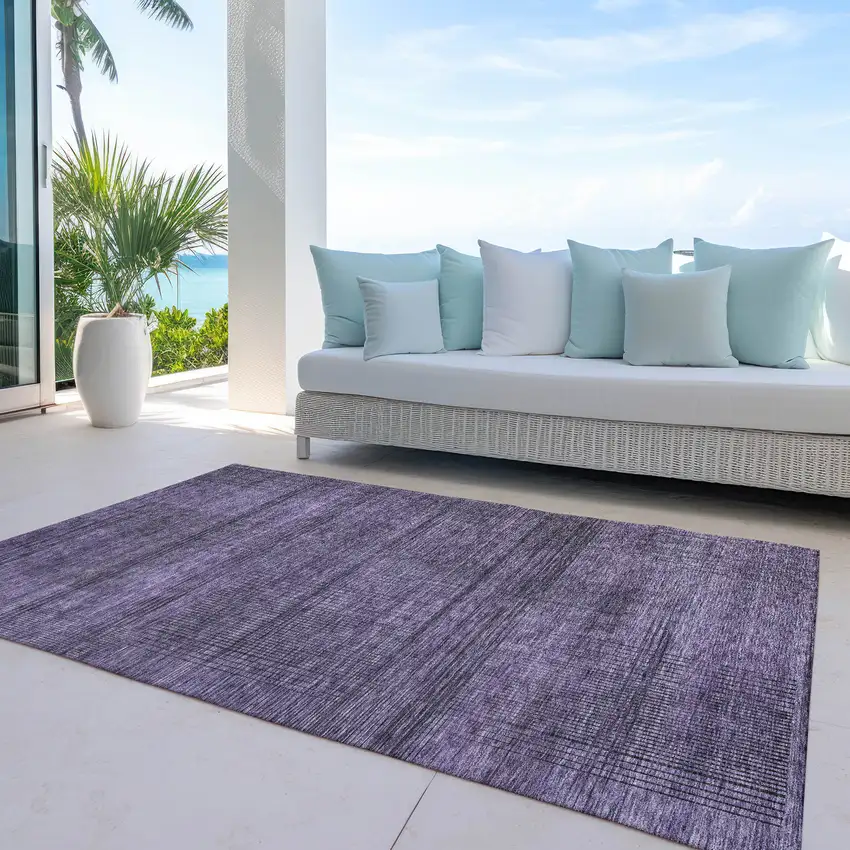 Plum Purple And Gray Striped Washable Indoor Outdoor Area Rug Photo 8