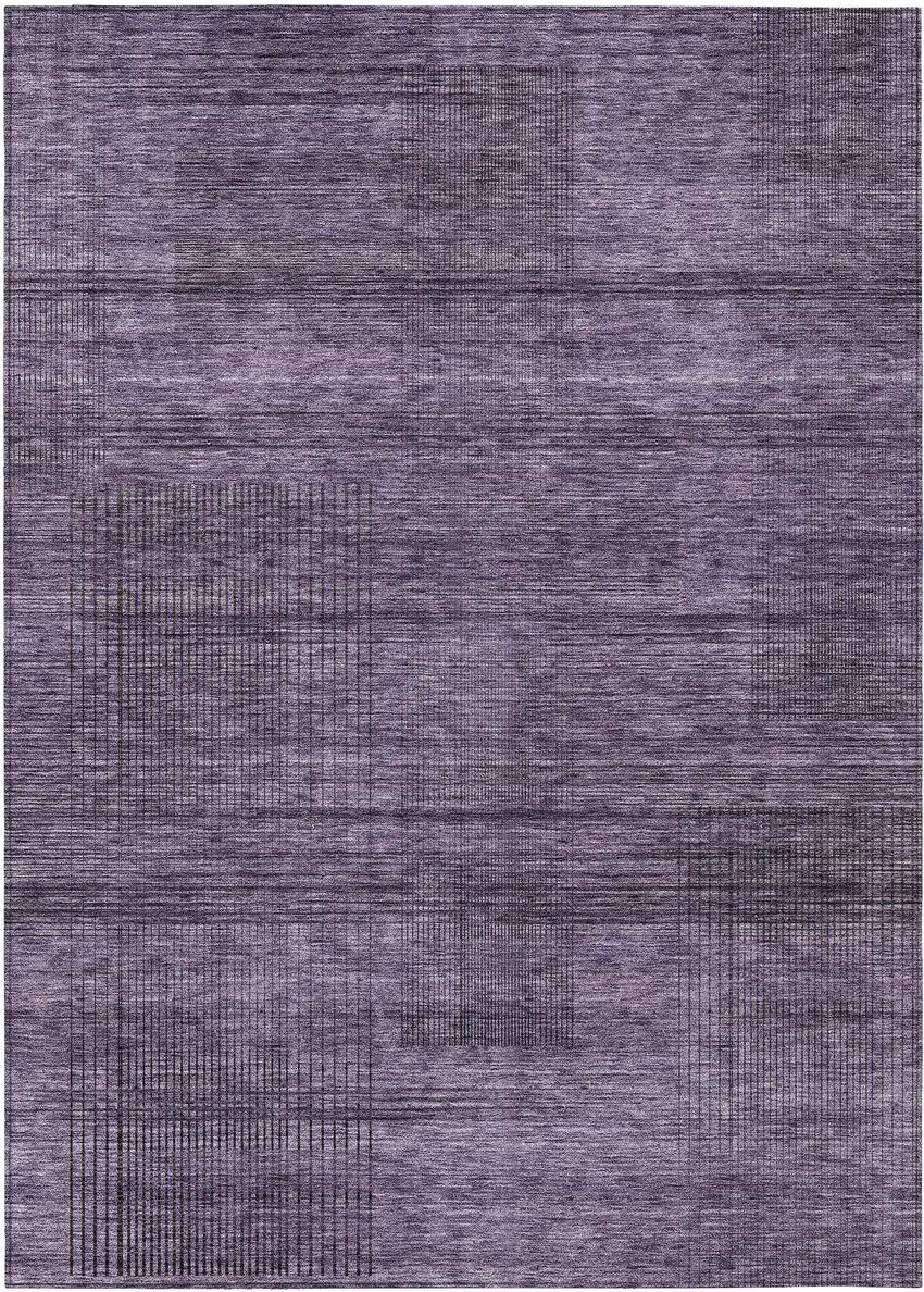Plum Purple And Gray Striped Washable Indoor Outdoor Area Rug Photo 2