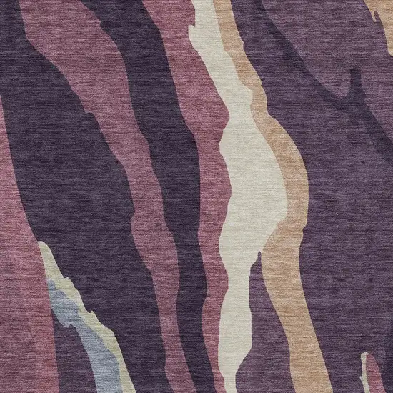 Plum Purple And Ivory Abstract Washable Indoor Outdoor Area Rug Photo 6