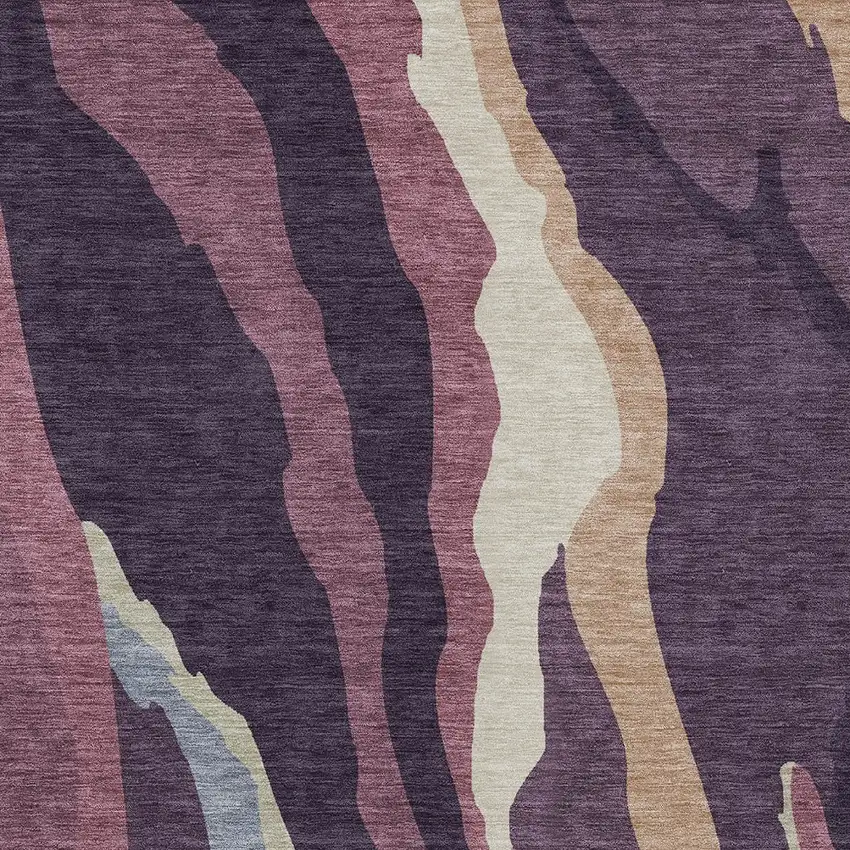Plum Purple And Ivory Abstract Washable Indoor Outdoor Area Rug Photo 6