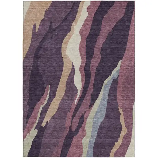 Plum Purple And Ivory Abstract Washable Indoor Outdoor Area Rug Photo 7