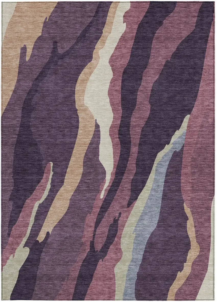 Plum Purple And Ivory Abstract Washable Indoor Outdoor Area Rug Photo 7