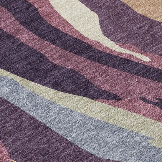 Plum Purple And Ivory Abstract Washable Indoor Outdoor Area Rug Photo 5