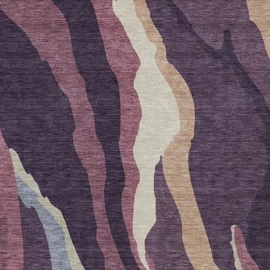 Plum Purple And Ivory Abstract Washable Indoor Outdoor Area Rug Photo 6