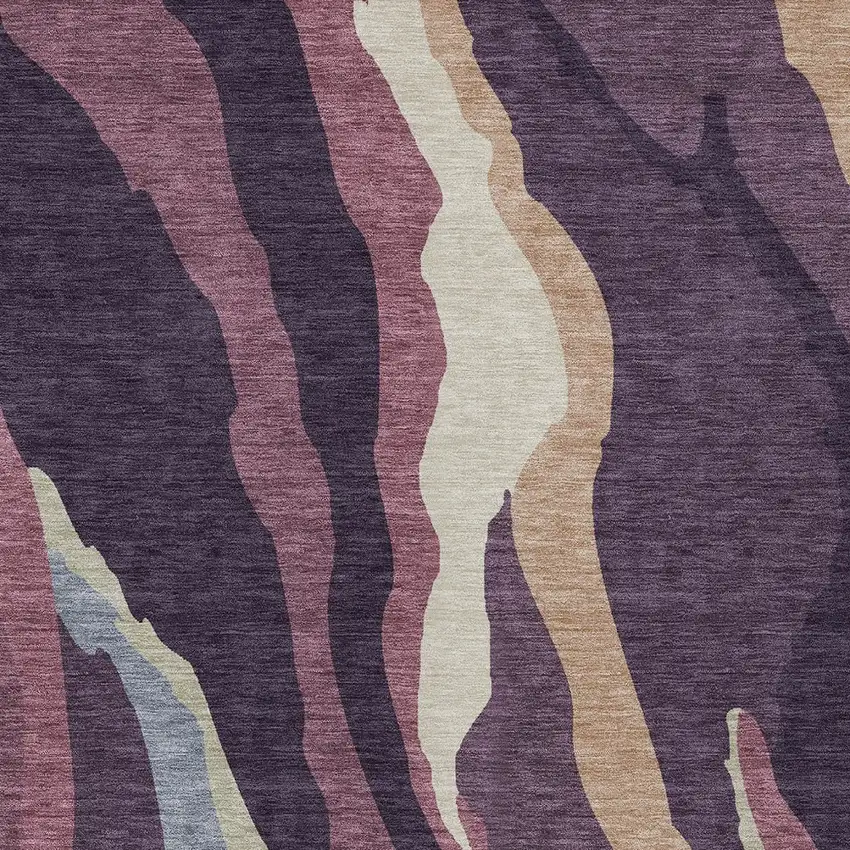 Plum Purple And Ivory Abstract Washable Indoor Outdoor Area Rug Photo 6