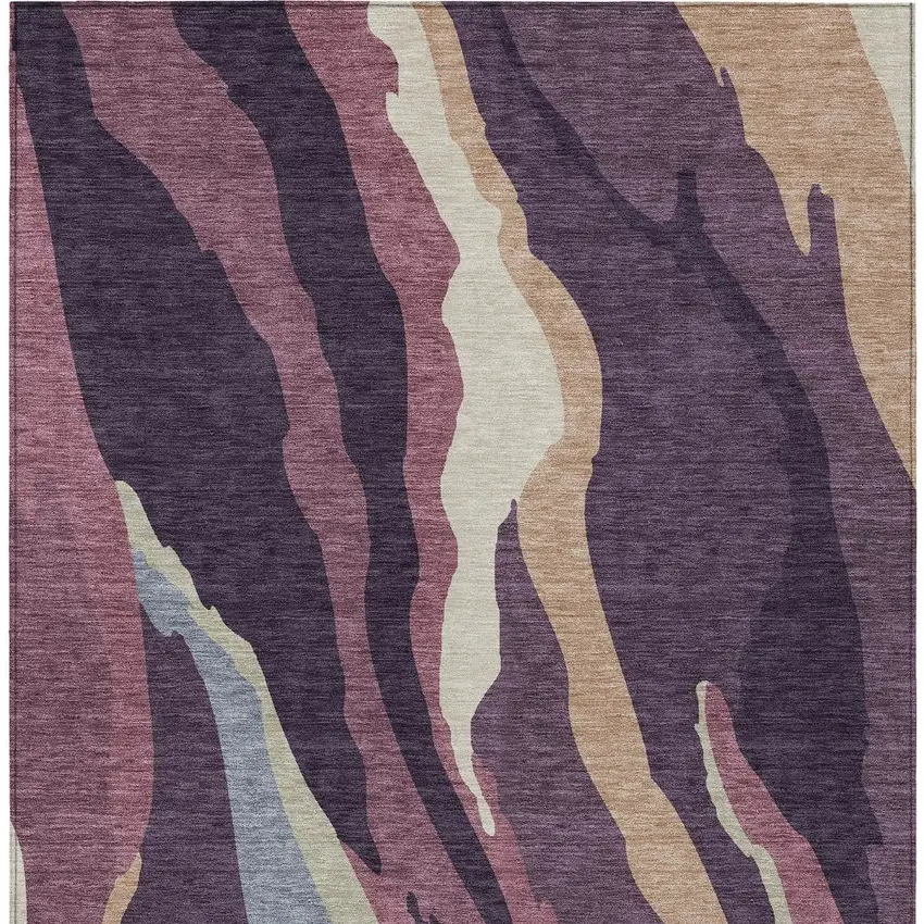 Plum Purple And Ivory Abstract Washable Indoor Outdoor Area Rug Photo 7