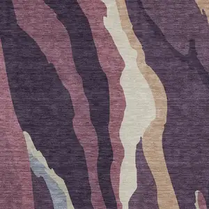 Photo of Plum Purple And Ivory Abstract Washable Indoor Outdoor Area Rug