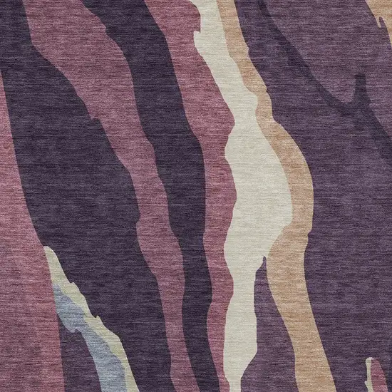 Plum Purple And Ivory Abstract Washable Indoor Outdoor Area Rug Photo 6