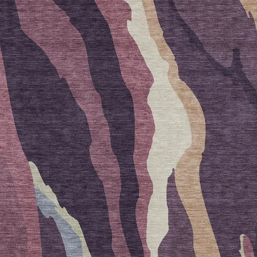 Plum Purple And Ivory Abstract Washable Indoor Outdoor Area Rug Photo 6