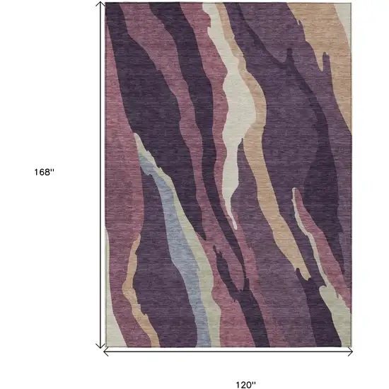 Plum Purple And Ivory Abstract Washable Indoor Outdoor Area Rug Photo 8
