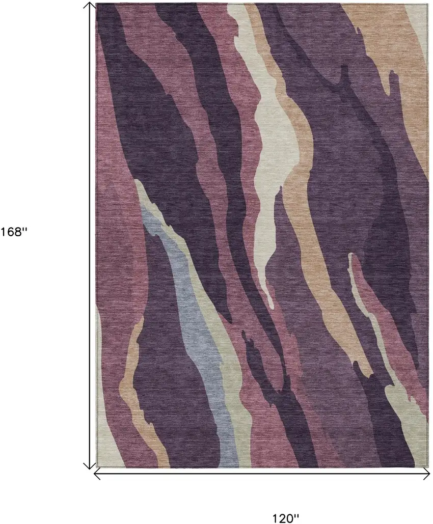 Plum Purple And Ivory Abstract Washable Indoor Outdoor Area Rug Photo 8