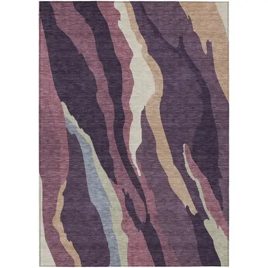 Plum Purple And Ivory Abstract Washable Indoor Outdoor Area Rug Photo 2
