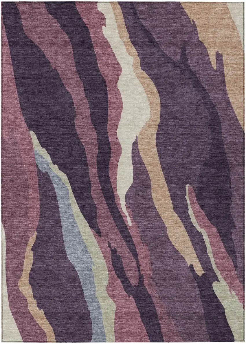 Plum Purple And Ivory Abstract Washable Indoor Outdoor Area Rug Photo 2