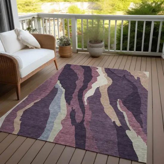 Plum Purple And Ivory Abstract Washable Indoor Outdoor Area Rug Photo 8