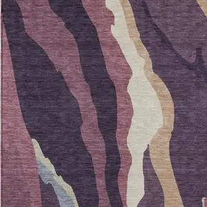 Photo of Plum Purple And Ivory Abstract Washable Indoor Outdoor Area Rug